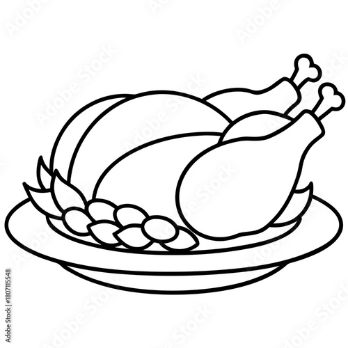 Simple line drawing of a roasted turkey on a serving platter