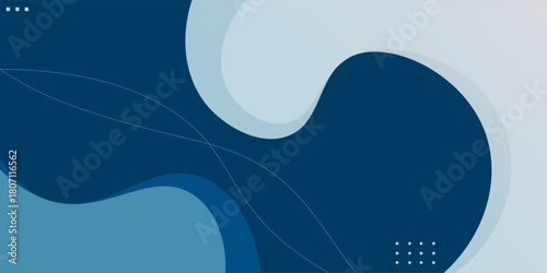 Blue geometric business banner design. Creative banner design with wave shapes and lines for template. Simple design on white horizontal banner. Eps10 vector