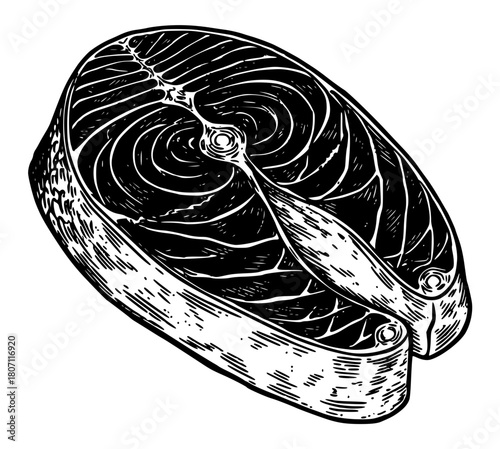 Vintage salmon steak engraving