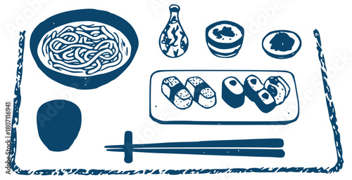 Japanese sushi tray illustration