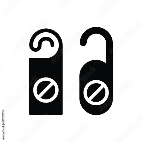 Two Black Do Not Disturb Signs with Prohibited Symbols on a White Background, Emphasizing Hotel Etiquette and Privacy Concepts                        