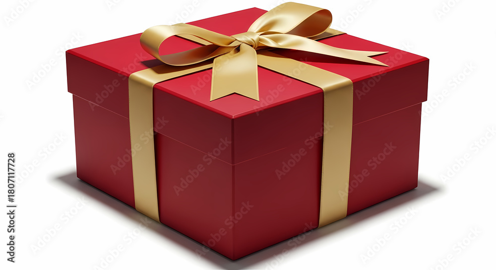 Fototapeta premium Classic red gift box tied with a gold ribbon, perfect for festive occasions and marketing campaigns, delivering joy and celebration to your designs