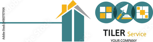 Professional Tiler Service Logo with House and Tile Icons.