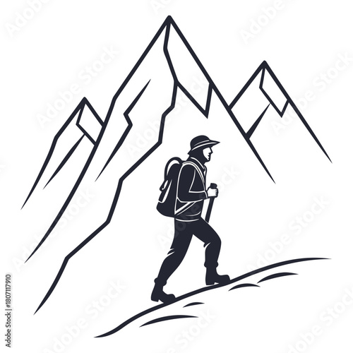 Silhouette of a hiker with mountains in the background view
