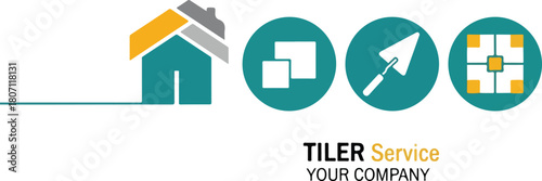 Tiler Service Company Logo with House and Tools for Construction and Renovation.