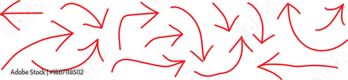 Collection of red hand drawn arrows isolated on