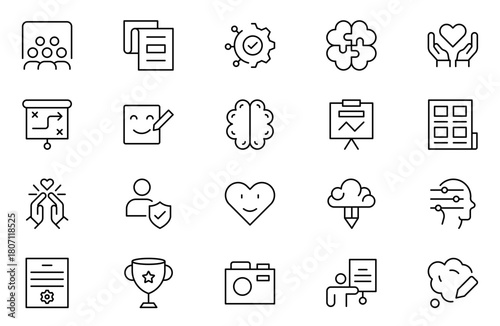 Positive thinking line icons set.Thin outline icons pack. victor illustration. outline icon set