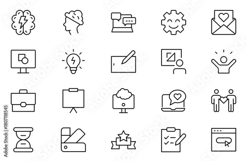 Positive thinking line icons set.Thin outline icons pack. victor illustration. outline icon set