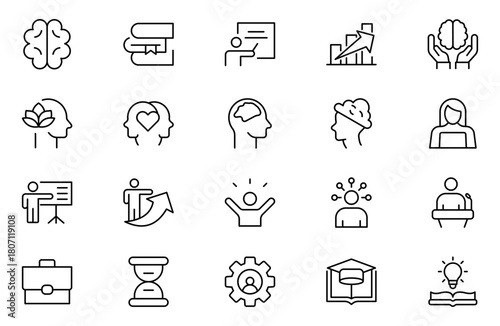 Upskill Outline icons set, upskilling, personal growth, development, education, career. Outline icon collection.