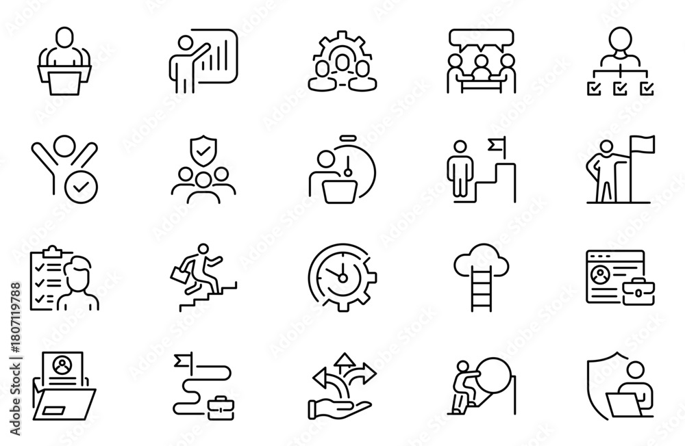 Fototapeta premium Career development outline icons set. Linear icon collection. Editable stroke. Vector illustration