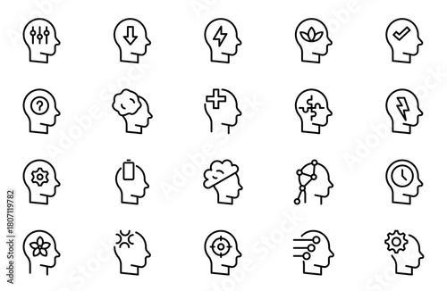 Mental Health and Psychology Icons set. A Complete Collection for Therapy Sessions, Counseling, Emotional Well-being, Support Services, and Wellness Programs