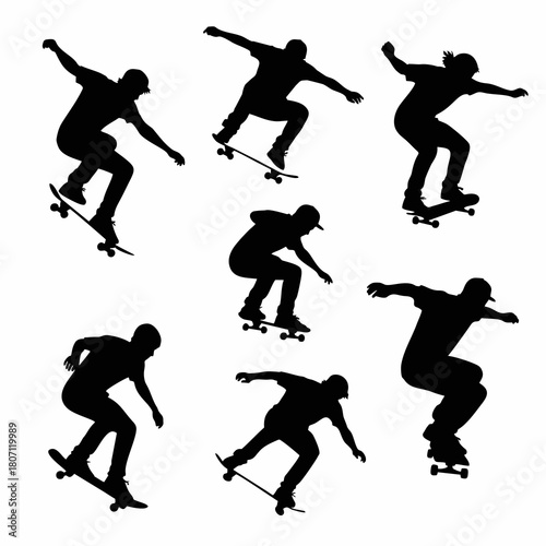 vector silhouettes of various styles of skateboarders