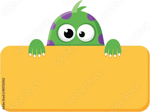 Cute green cartoon monster with large ears and wide eyes expressing shock and fear with hands on its head