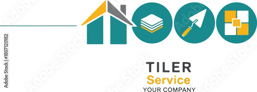 Tiler Service Logo with House and Tile Icons for Business.