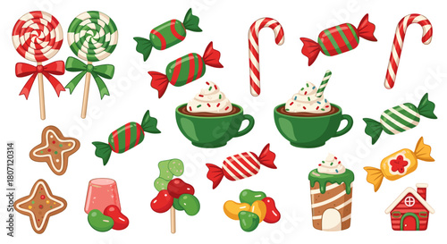 Festive assortment of christmas sweets including lollipops and candies