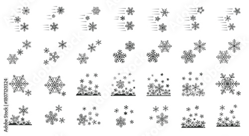 Collection of various snowflake designs in different arrangements and styles