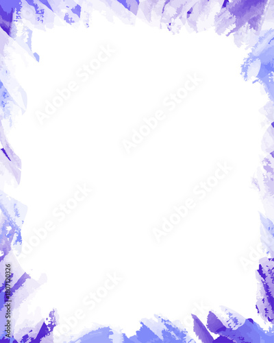 A frame for text uneven from inside resembling an frost-covered window with broken-ice patterns and ornaments in blue-purple colors; vector resource for posters, social media posts, winter designs.