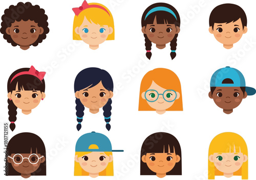  a collection of diverse children's avatar characters in a cartoon style. 