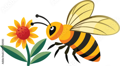 bee and flower icon, pollination scene.