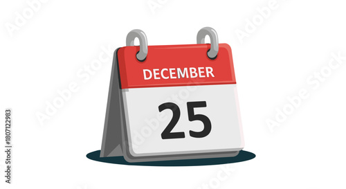 Illustration of a december twenty fifth calendar page in red and white