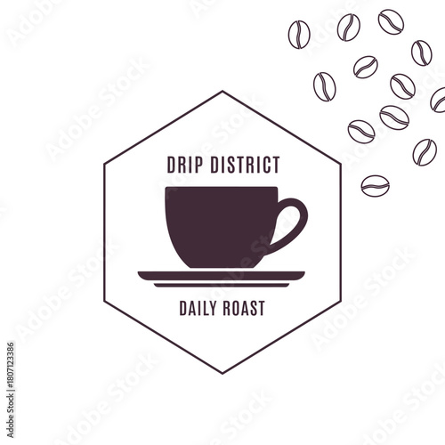 Drip District Daily Roast Coffee Bean Logo Design Vector Illustration 