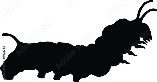 Silhouette of a caterpillar with antennae and segmented body.