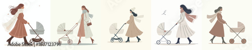 a woman pushing a baby stroller in winter