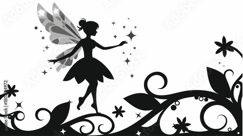 Enchanting fairy silhouette spreading magic dust, perfect for storybooks, children's designs, and fantasy themed projects that inspire wonder and imagination