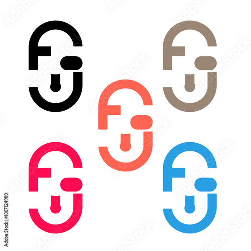 Intertwined GF Logos ? Circular Grid of Geometric Emblems in Five Color Variants.ai