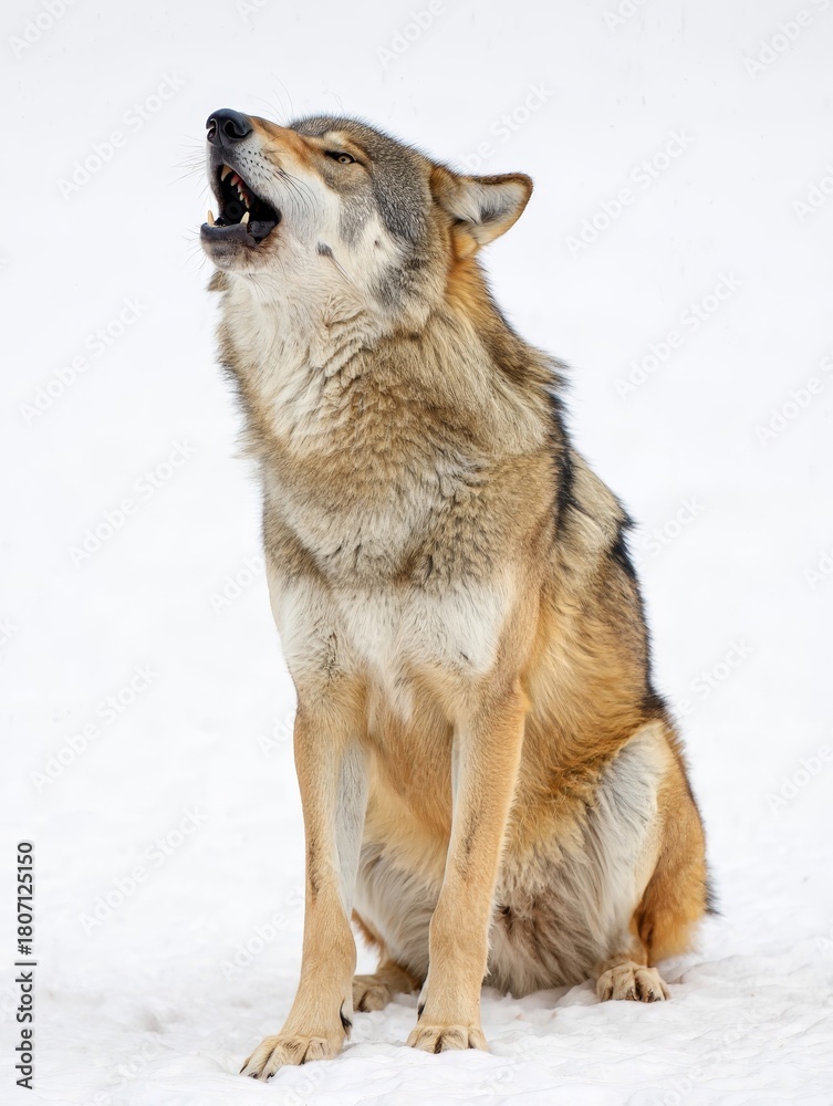 Fototapeta premium Howling Wolf in Winter Landscape - Wildlife Portrait