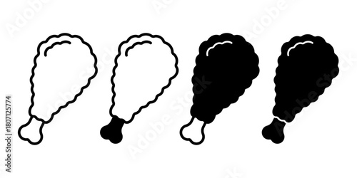 Fried Chicken Black Icon Bundle for Fast Food, Crispy Meals, and Restaurant Menu Art