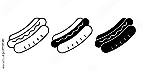 Hotdog Black Icon Bundle for Snack Bar, Fast Food, and Street Food Menu Design