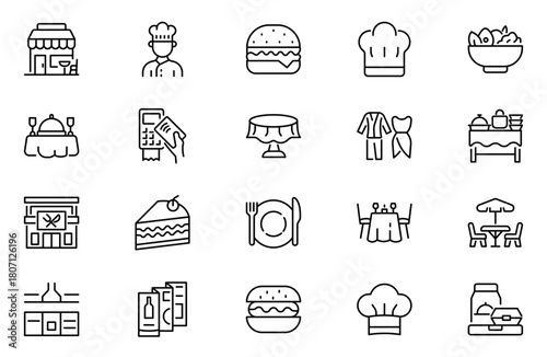 Restaurant outline icons set. cafe, bistro. Linear icon collection. Editable stroke. Vector illustration.