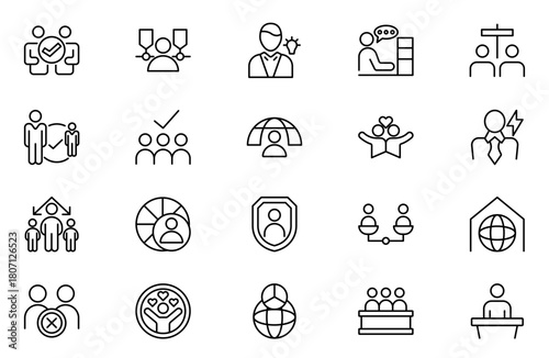 Human Rights line icon set. containing equality, inclusion, belonging, culture, tolerance, languages, unity, difference, ethnicity, gender, human rights, group line icon set