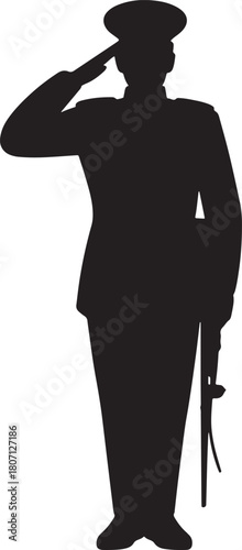 military officer saluting in uniform, full length Silhouette