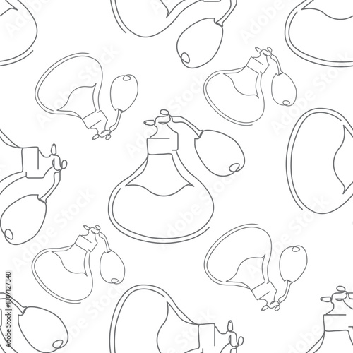 Outline vintage perfume bottle sprayer seamless pattern. Hand drawn Fashion wallpaper, beauty background, fabric, textile, print, wrapping paper or package design.