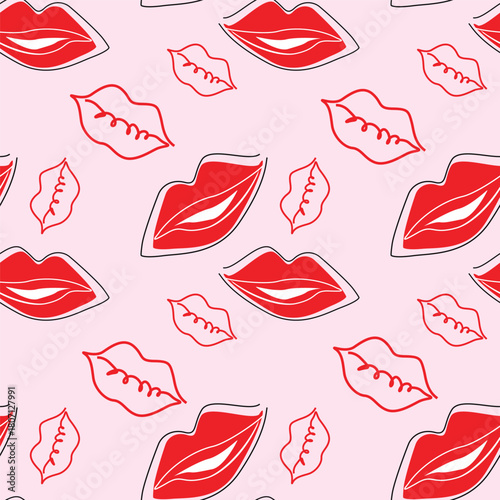 Simple lipstick kiss seamless pattern. Seamless sexy lips pattern.