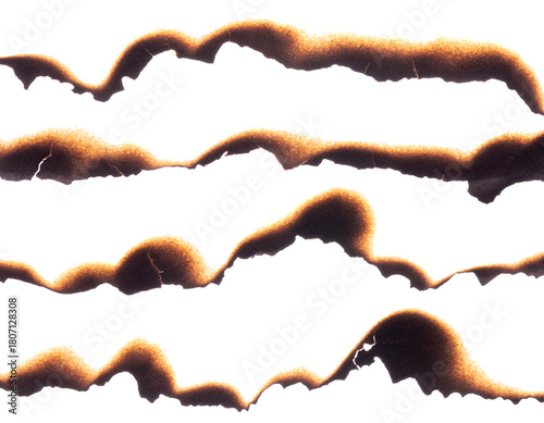 Set of burnt paper edges with smoky gradient and irregular torn shapes with clipping path