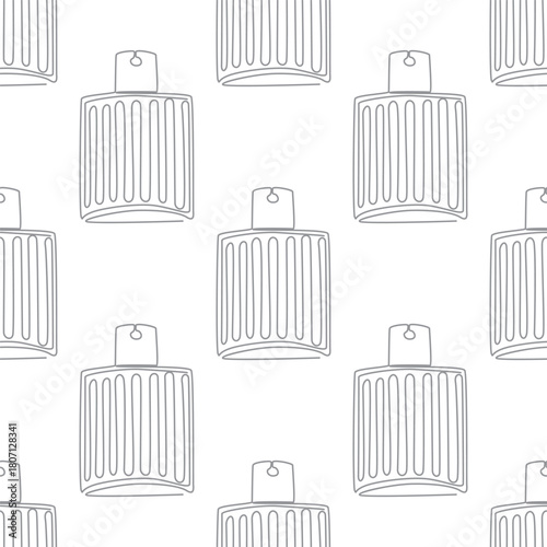 Outline perfume bottle seamless pattern. Hand drawn Fashion wallpaper, beauty background, fabric, textile, print, wrapping paper or package design.