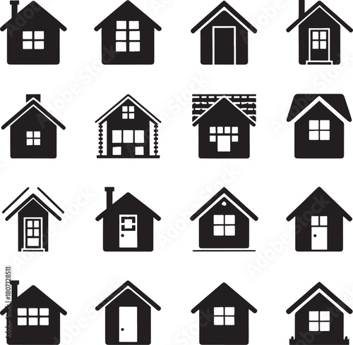 real state house icons set diverse residential building symbols