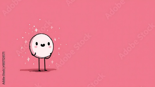 Charming kawaii cartoon figure with pink sparkles and friendly smile on soft pastel background, Cute smiling character on pink background with playful doodle sparkles and minimal kawaii design space