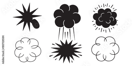  Collection of comic book style explosion and speech bubble silhouettes silhouette
