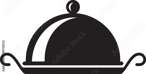 Restaurant food cloche icon. serving dome vector silhouette on tray