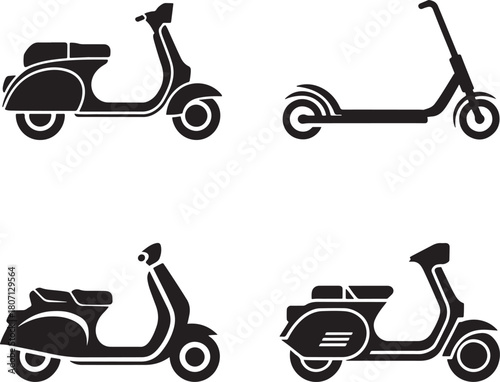 scooter and electric kick Classic and modern scooter icon set