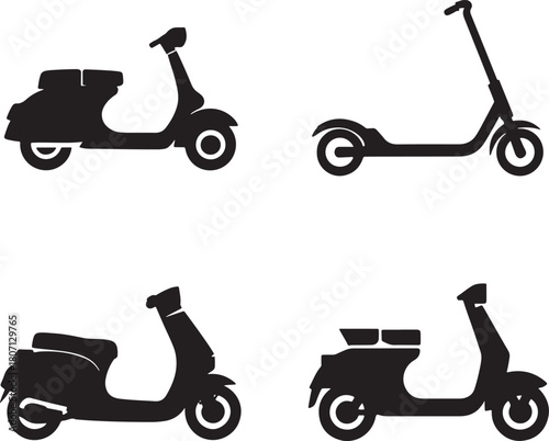 scooter and moped vehicle Set silhouette icons isolated