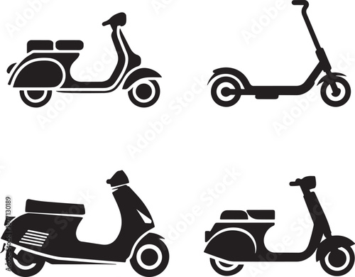 scooter kick icon bundle set vector silhouette art clean white background