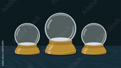 Three crystal balls are displayed on a dark blue wavy background
