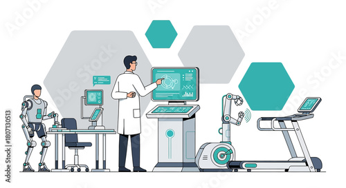 Future healthcare with robots and data analysis modern technology for wellness
