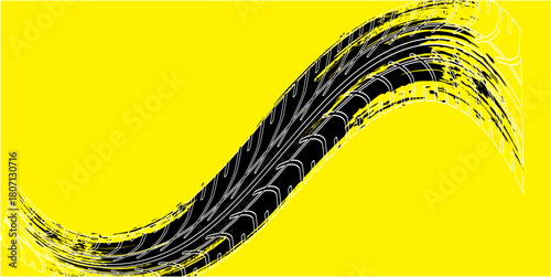 Vector automotive banners template. Grunge tire tracks backgrounds for landscape poster, digital banner, flyer, booklet, brochure and web design. Editable graphic image in black and grey colors