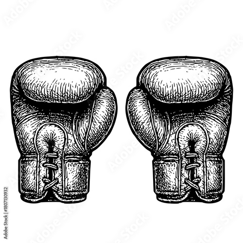 Boxing gloves vintage hand drawing style black and white